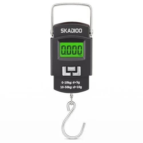SKADIOO Weight Machine for Luggage 50kg, Luggages Weighing Scale for Flights, Electronic Portable Fishing Hook Type with Digital LCD Screen Used for Gas Cylinder & Travel Bags & Suitcases (Black)