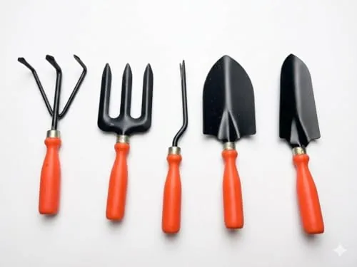 Ocean Mart Gardening Hand Tools Set - 5 Pieces (Cultivator, Big and Small Trowel, Weeder, Fork) | Tools for Home Garden | Durable Plant Tool Kit | Farming Tools