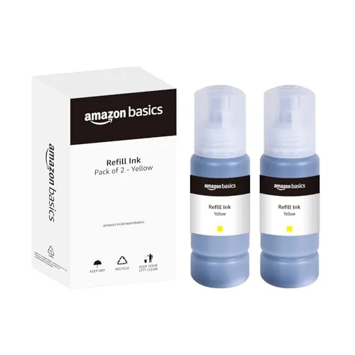 amazon basics 003 Refill Ink Bottle (Dual Pack) | Compatible with Epson L3110/L3150/L3250/L3252/L3115/L3116/L3101/L3210/L3215/L3216/L3151/L3152/L3156/L5190 | Leak-Proof (70ml, Yellow)