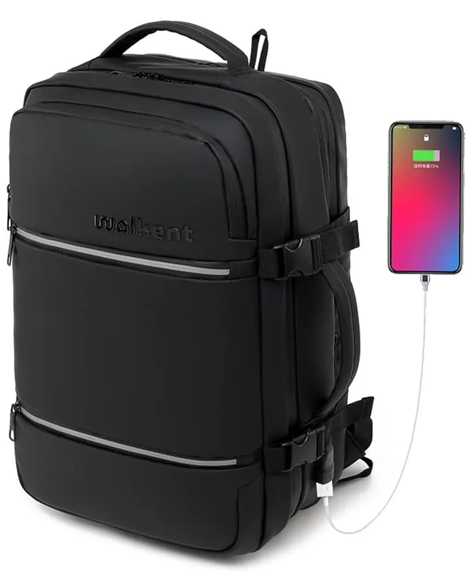 WALKENT Premium 15.6 Laptop Bag 39L Expandable, Waterproof with Rain Cover, 2 Compartment, 180 Openable, External USB Backpack for Travel Office College Men Women - CraftNeo