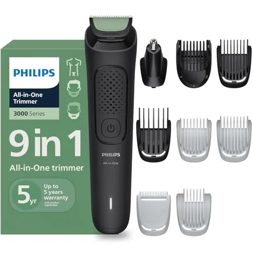 Philips India's No.1 Men's Trimmer* | One stroke beard trimming | All-in-One Grooming Kit- Face, Hair, Body | Ear/Nose attachment | Safe for Sensitive Skin | 60 mins runtime | 2yrs warranty* | MG3927