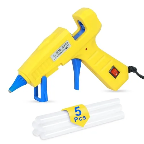 GLUN® Glue Gun 30 Watt with 7mm 5 Pieces Glue Sticks 6 inch Transparent, ON/Off Switch Button, LED Indicator, Transparent Glue Sticks for Craft Specialist and DIY Works