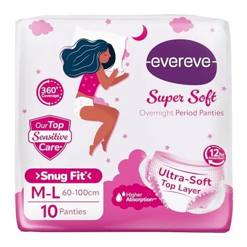 Evereve Super Soft Period Panty For Girls & Women, (s- M), 10 Pcs, 360 Degree Overnight Coverage, Ultra-Soft Top Layer, High Absorbency For Heavy Flow, Maternity Postpartum Disposable Panty