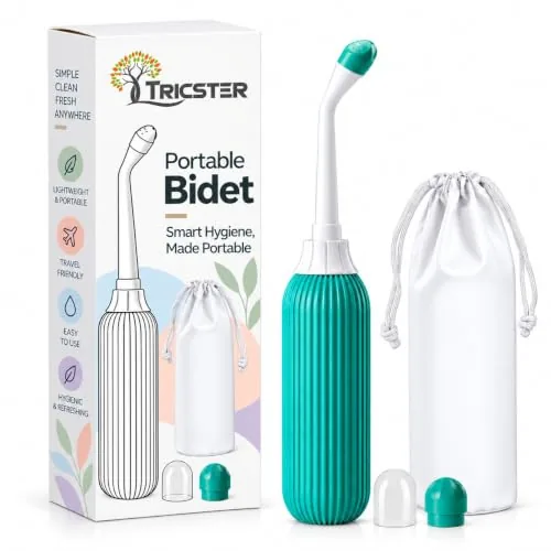 Tricster Portable Bidet Bottle 500 ml, Handheld Personal Hygiene Washer | Portable Bidet with Long Angled Nozzle, 2 Nozzle Heads & Carry Pouch for Men & Women, Bathroom, Camping & Outdoor Use