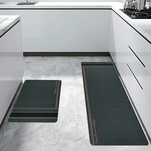 MollisHomes Anti Fatigue Kitchen Rug | Sets 2 Piece Charcoal Grey | Non Slip Kitchen Mats for Floor Cushioned Kitchen Rugs & Mats Waterproof Comfort Standing Mat Runner for Kitchen