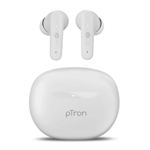 pTron Bassbuds Astra in-Ear TWS Earbuds w/Stereo Sound, 50Hrs Playtime, Stereo Calls, Custom EQ, Mobile App, BTv5.3 Headphones, Touch Control, Voice Assistant, Type C Charging & IPX4 (White)
