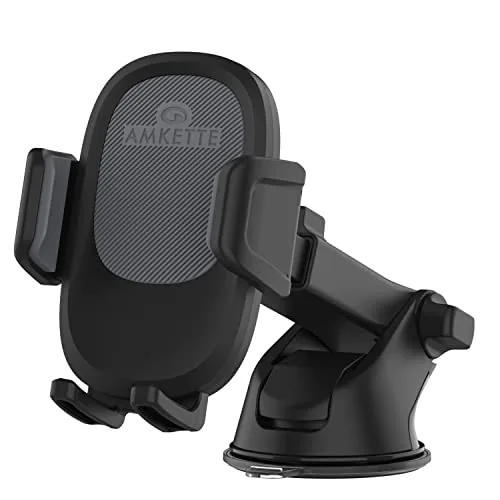 Amkette iGrip Drive Long Arm Premium Mobile Holder for Dashboard with 360 Rotation, Strong Build Quality for Windshield | Telescopic Adjustable Arm and Bottom Foot | Suction pad | Drive Assist App