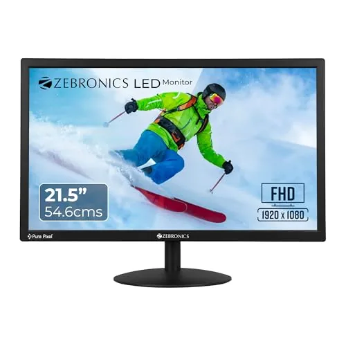 Zebronics 21.5” (54.6cm) LED Monitor, FHD 1920x1080, 250nits Brightness, Dual Input - HDMI/VGA, 2000000:1 Dynamic Contrast Ratio, 16.7M Colors, 16:9 Aspect Ratio, Wall Mountable (EA 122)