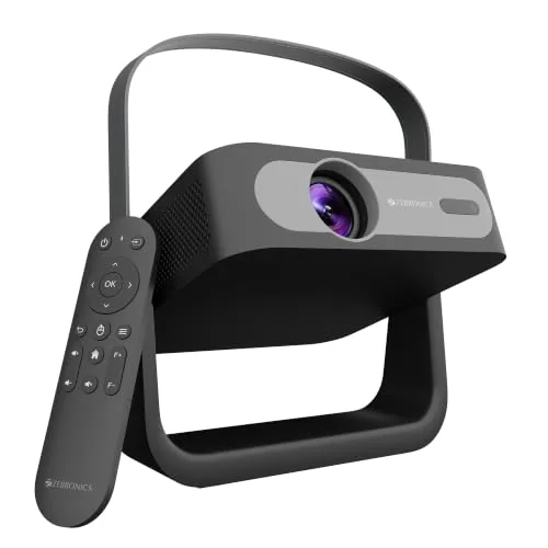 Zebronics Pixaplay 78 Smart Home Projector, 200" Display, Native 1080p, 7000 Lumens, Netflix, Prime Video & Hotstar, Dual Band WiFi, Miracast, iOS Screen Mirroring, Built-in Speaker, Portable Design