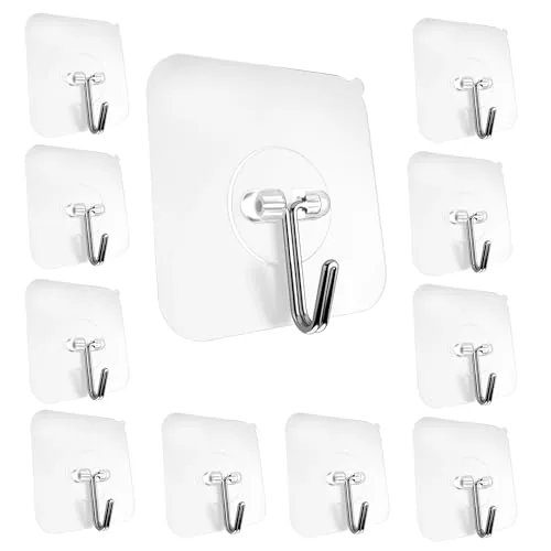 MollisHomes Round Hooks for Wall Without Drilling, 10 Pack Self Adhesive Hooks for Wall Heavy Duty Strong Nail Free for Hanging Photo Frame Stainless Steel