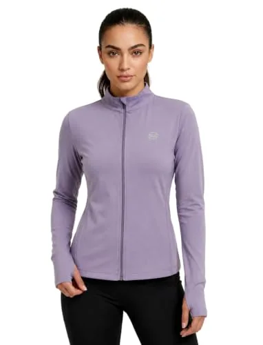 PUMP'D Women's Jacket | Slim Fit | Thumb Hole Open Sleeve | Full Zipper | UV Protection | 360° Reflective Logo | Perfect for Workout | Lavender | XL