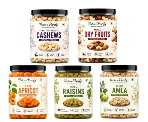 Nature Purify Premium Dried fruits Combo 1 kg (Cashew, Green Raisins, Apricots, Amla, Mixed Nut.)