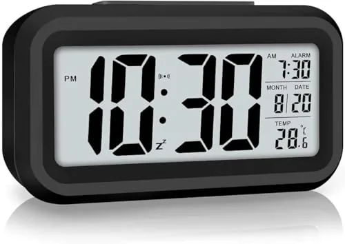 AERYS Digital Alarm Clock with 1 Year Warranty, Night Sensor, Date and Temperature Display, Desk Table Clock for Students, Home, Office, Bedroom, Living Room,Home Decor, Corporate Use (Black Digital)