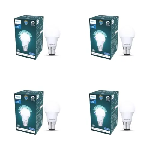 PHILIPS 12W Dimmable LED Bulb | Cool White 6500K | B22 Base | Adjustable Brightness LED Light | Energy Efficient & Versatile Lighting | Pack of 4