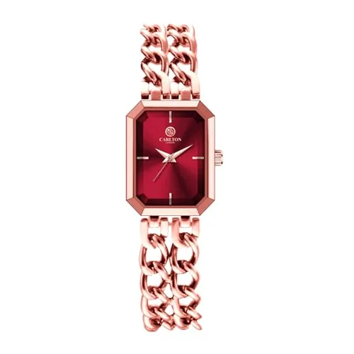Carlton London Victoria Women Analog Watch, Rectangle Dial, Stainless Steel Bracelet, Quartz Movement, Rose Gold Dial, Slim Elegant Design, 30M Water Resistant | CLRGCGLD