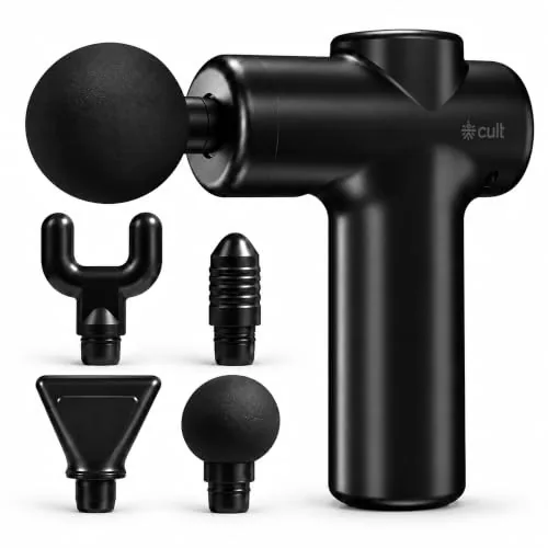 Cult Flex Portable Deep Tissue Massage Gun for Full-Body Muscle Relief, Ultra-Lightweight Handheld Design, 6 Speed Levels, Up to 3-Hour Battery Life, 4 Interchangeable Heads, Deep Tissue Massager for Arms, Shoulders, Legs & Everyday Recovery
