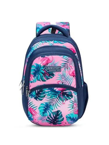 Lavie Sport Flamingos 30L Navy Backpack |Organizer & Bottle Holder |Gift for Men, Women, Boys, Girls | Laptop Sleeve for School & College