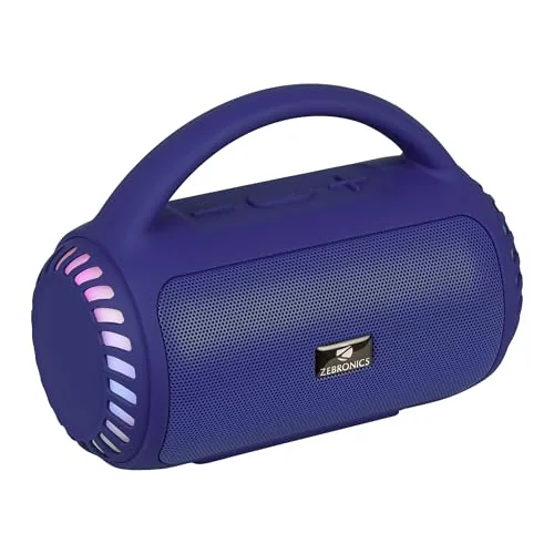 Zebronics Portable Bluetooth Speaker, 8W, Upto 18 Hours Playback, BTv5.3, mSD, TWS, USB, 8 Multi-Color LED Modes, Call Function, Type-C Charge, Deep Bass, Carry Handle (County 5 Plus, Blue)