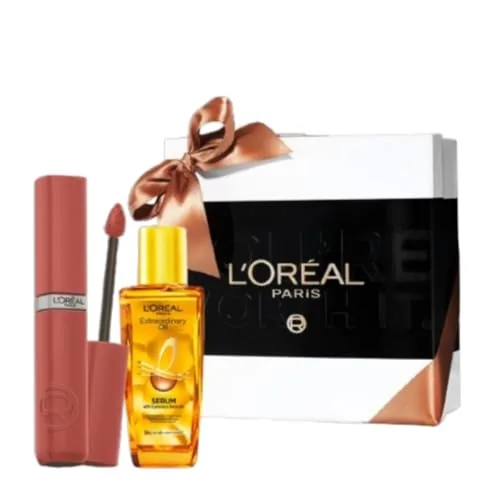 L'Oreal Paris You're Worth it Gift Box - Liquid Lipstick 635 and Hair Serum 30ml