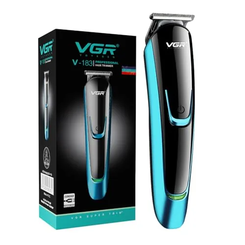 VGR V-183 Professional Trimmer for Men | 120 Min Runtime, Corded & Cordless Use, 5 Length Settings, LED Display with USB Charging (Blue)