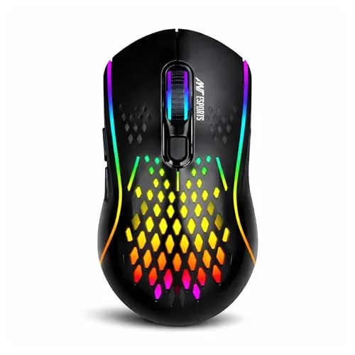 Ant Esports GM700 Wireless Gaming Mouse |4800 DPI Adjustable Sensor |11 RGB LED Modes | Lightweight Honeycomb Design |2.4GHz Low Latency |Rechargeable Battery | Ergonomic Mouse for PC & Laptop | Black