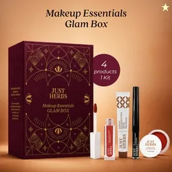 Just Herbs Makeup Glam Kit with Lip Balm, Foundation, Liquid Lipstick, Cheek Tint & Kajal Pack of 4