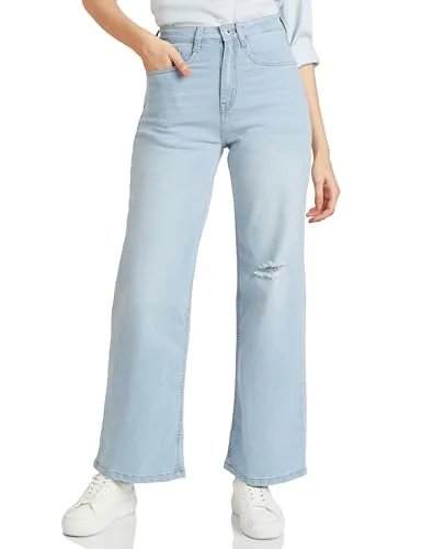 Amazon Brand - Symbol Women's Wide Leg Jeans (High Rise | Full Length) (JNS-08 Cont_Light Blue_28)