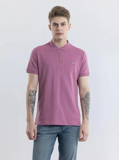 Men Solid Polo Neck Pure Cotton Pink T-Shirt