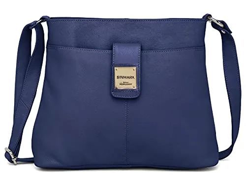 WildHorn Leather Ladies Sling Bag | Cross-body Bag | Hand Bag | Shoulder Bag with Adjustable Strap for Girls & Women. (Navy Blue)