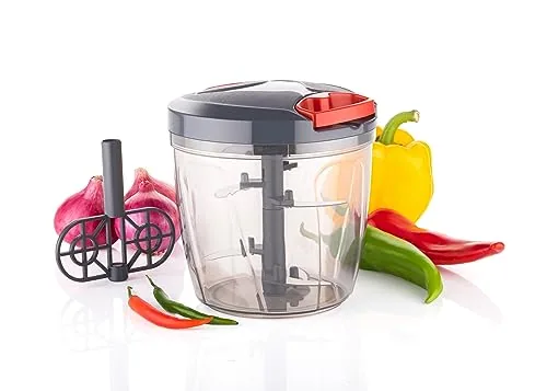Clazkit Plastic Kitchen Dori Handy Vegetable and Fruit Manual Onion Dry Fruit Salad Maker Vegetable Quick String Chopper Machine, Cutter – 6 Stainless Steel Blades, 900ml/1000ml, (Color May Vary)