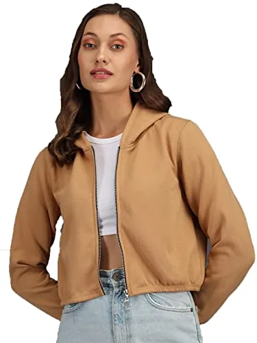 KOTTY Womens Full Sleeve Solid Hooded Sweatshirt (Beige,L)_KTTWOMENSWEATSHIRT45L