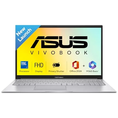 ASUS Vivobook 15 (2026),Intel Core 3 100U,(i3-14th Gen),Intel iGPU,8GB RAM,512GB SSD,FHD,15.6"(39.6 cm),Windows 11,M365 Basic(1Y),Office 2024,Cool Silver,1.7 Kg,X1504VAP-IN005WS,Thin & Light Laptop