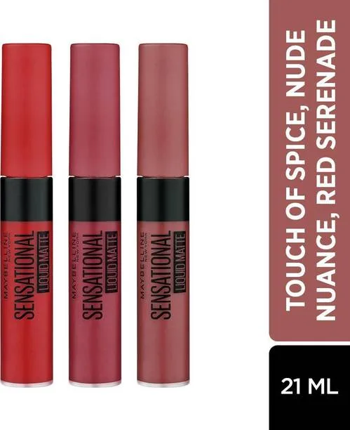 MAYBELLINE NEW YORK Liquid Matte PO3 Touch of Spice, Nude Nuance, Red Serenade, 21 ml