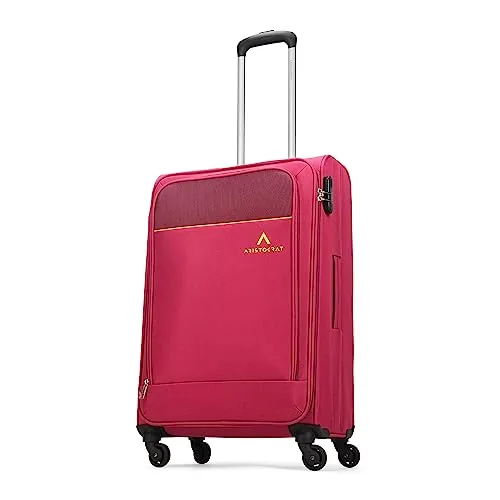Aristocrat Medium Oasis Plus Size Soft Check in Luggage (69 Cm) | Spacious Polyester Trolley with 4 Spinner Wheels and Combination Lock | Dazzling Red | Unisex| 3 Years Warranty