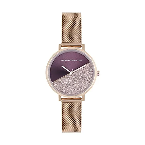 French Connection Spring-Summer 2021 Analog Purple Dial Women's Watch-FCN0008M-R Women Rose Gold Band French Connection Stainless Steel Spring-Summer 2021 Analog Purple Dial Watch-Fcn0008M-R