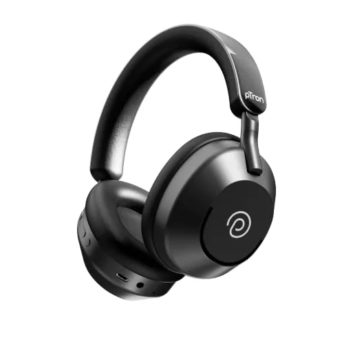 pTron Studio Ultima w/ 60Hrs Playtime, Dual Device Pairing, 40mm Drivers, Custom EQ, Mobile App, Wireless Over Ear Headphones w/HD Mic & TruTalk AI-ENC Calls, BTv5.4 & Type-C Charging (Jet Black)
