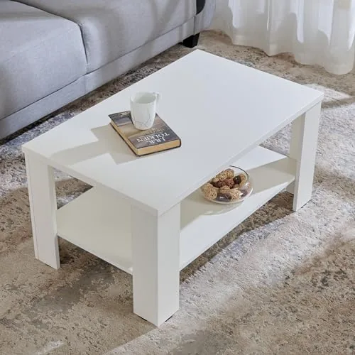 Home Centre | Clary Coffee Table | Center Table for Living Room | Engineered Wood | White | 1 Year Warranty