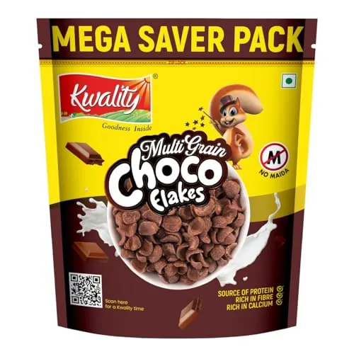 Kwality Choco Flakes 1.2 Kg | Crispy, Wholesome Cereal Made with Whole Wheat | Zero Maida and No Preservatives | Packed with Fiber, Protein