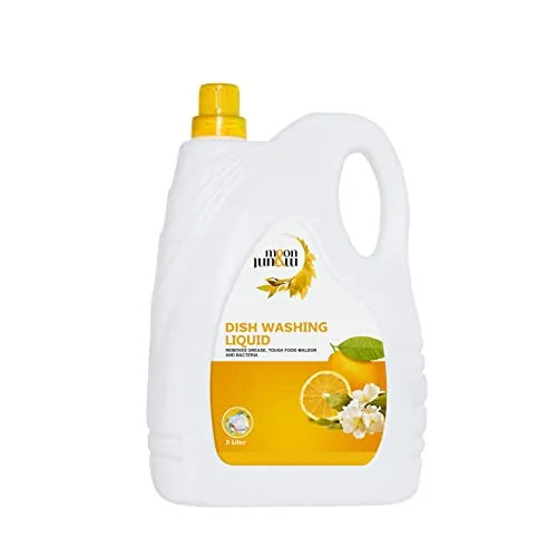 Moon And Mount Moon & Mount Dishwash Liquid Gel 5 Liter With Lime And Basil Fragrance, Leaves No Residue, Dishwashing Liquid (Lemon)