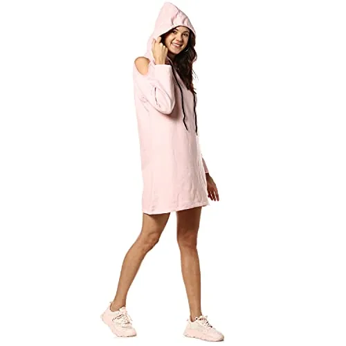 Campus Sutra Women Stylish Hooded Pink Long Tops