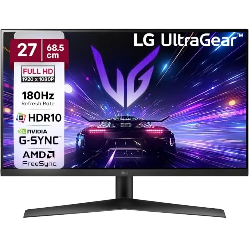 LG 27GS60F 68.5 cm(27 Inch) UltraGear FHD(1920x1080) IPS Gaming Monitor, 1ms, 180Hz, HDR10, sRGB 99%(Typ.), NVIDIA G-SYNC Compatible, AMD FreeSync, Anti-Glare, HDMI, DP, HP Out, Tilt Adjustable, Black
