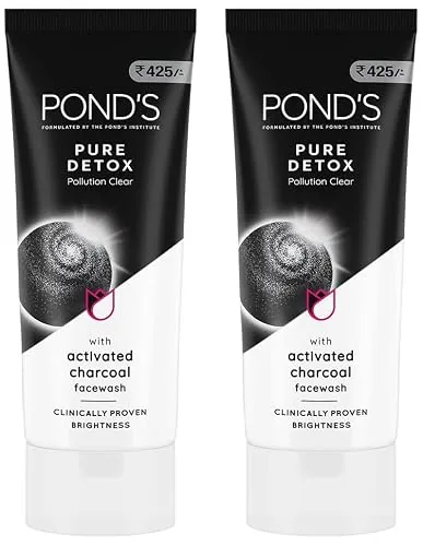 POND'S Pure Detox Face Wash 200 g, Daily Exfoliating & Brightening Cleanser, Deep Cleans Oily Skin - With Activated Charcoal for Fresh, Glowing Skin (Pack of 2)