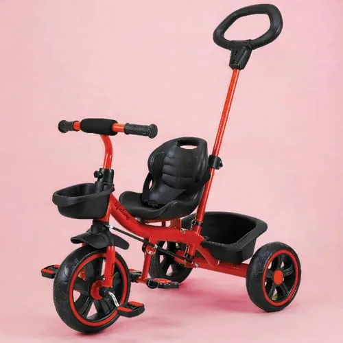 Lifelong Trike Cycle for Kids 2-5 Years - Baby Bicycle for Boys & Girls with 3 EVA Wheels, Basket & Parental Control - 30 kg Capacity (Red & Black)