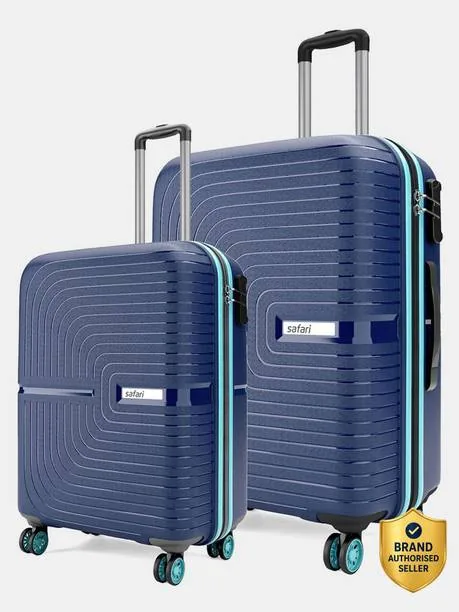 SAFARI Hard Body Set of 2 Luggage 8 Wheels - Eclipse Neo 2 (Small 55cm | Medium 66cm) - Blue, Silver