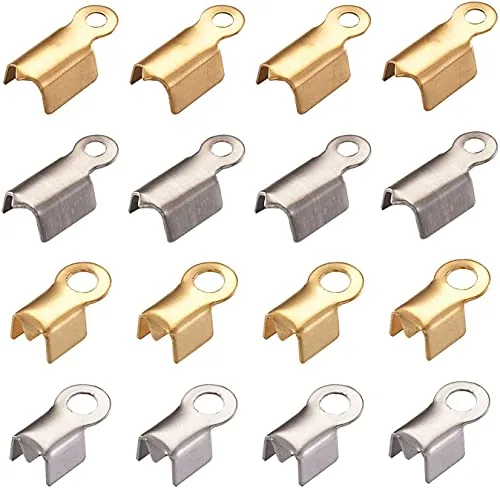 DIY Crafts Gold, Pack of 400 Pcs, 304 Stainless Steel Fold Over Crimp Cord Ends Fold Over Cord Ends Leather Ribbon Ending Clasp Tips End Clamp Jewelry Connector Co (Gold, Pack of 400 Pcs)
