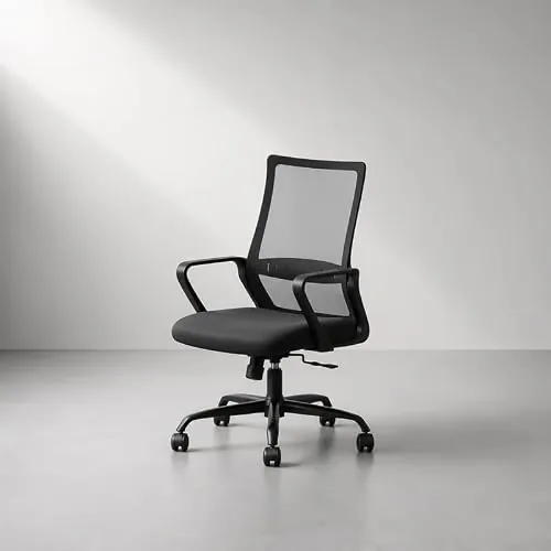 CELLBELL Desire Pro Mid Back Mesh Office Chair Adjustable Study Chair/Computer Chair with Revolving Seat, Stylisk Backrest, Lumbar Support, Metal Base for Work from Home (Black)