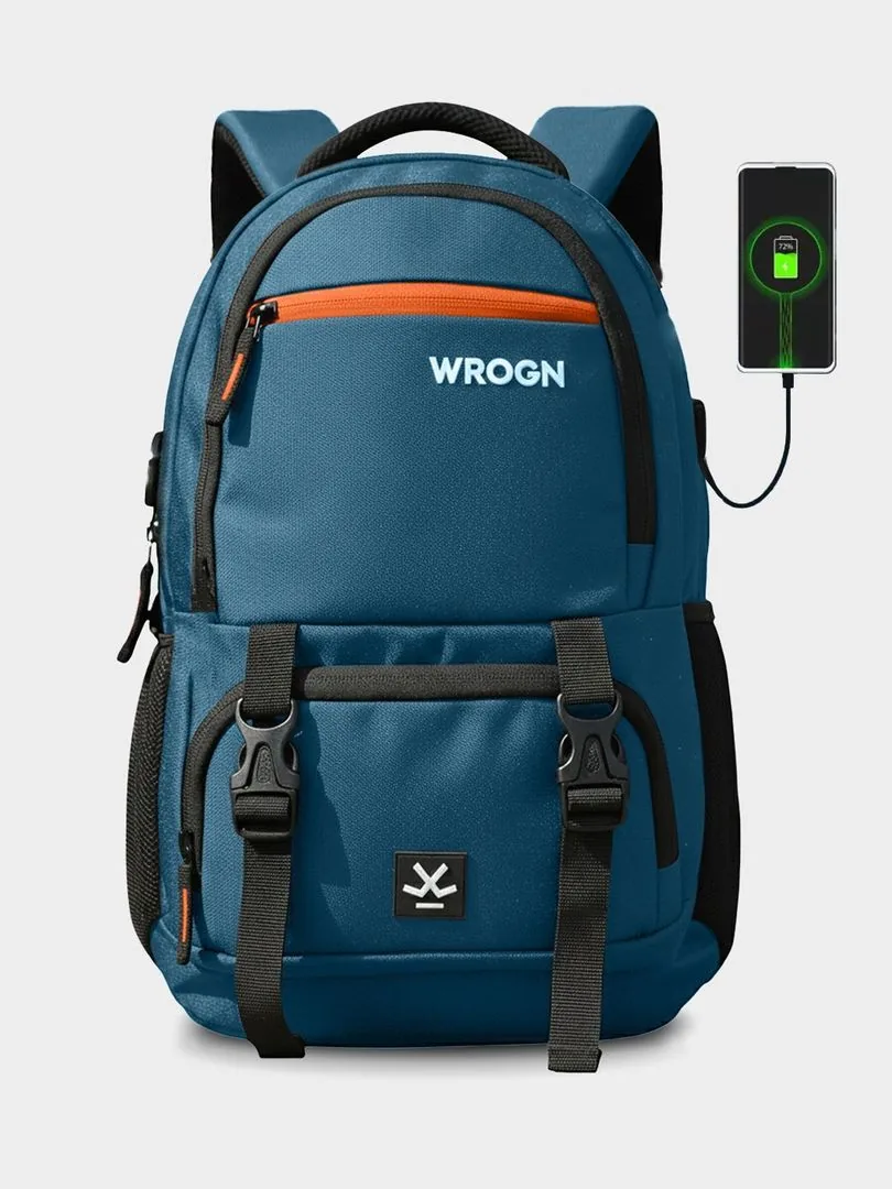 WROGN Large 40 L Laptop Backpack with Port and Rain Cover Blue