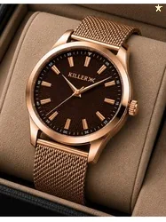 Killer Men Brass Dial & Bracelet Style Straps Analogue Watch KLR-GR055-BRW-CH