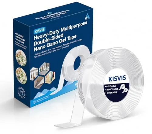 KISVIS Multipurpose Double Sided Tape Heavy Duty - Adhesive Silicone Tape, Heat Resistant, Multi-Functional, Removable, Washable, Reusable Anti-Slip Gel Nano Grip Tape- 3 Meter