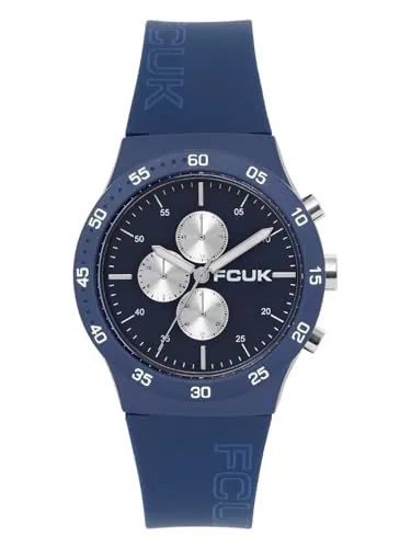 FCUK METROME FW25 Unisex Analog Watch, 39mm Blue Silicone Strap, Matt Blue Dial - FC199U